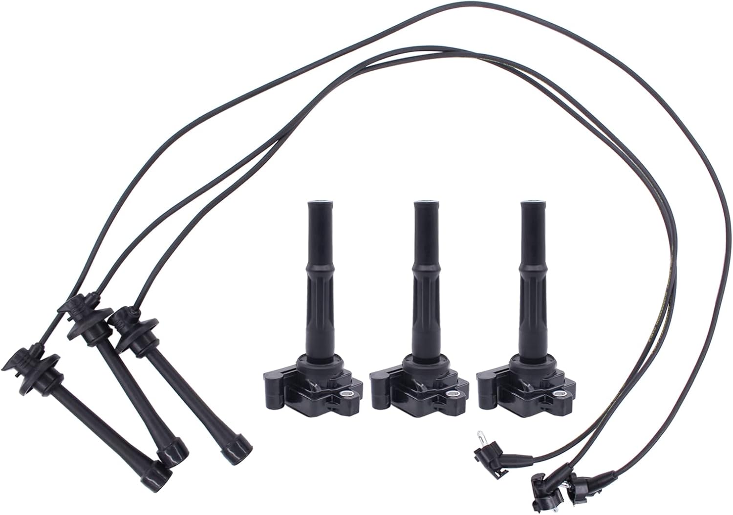 NewYall Pack of 3 Ignition Coil and Spark Plug Wire Set V6-3.4L for Toyota 4Runner 1996-2002, T100 1995-1998, Tacoma 1995-2004, Tundra 2000-2004