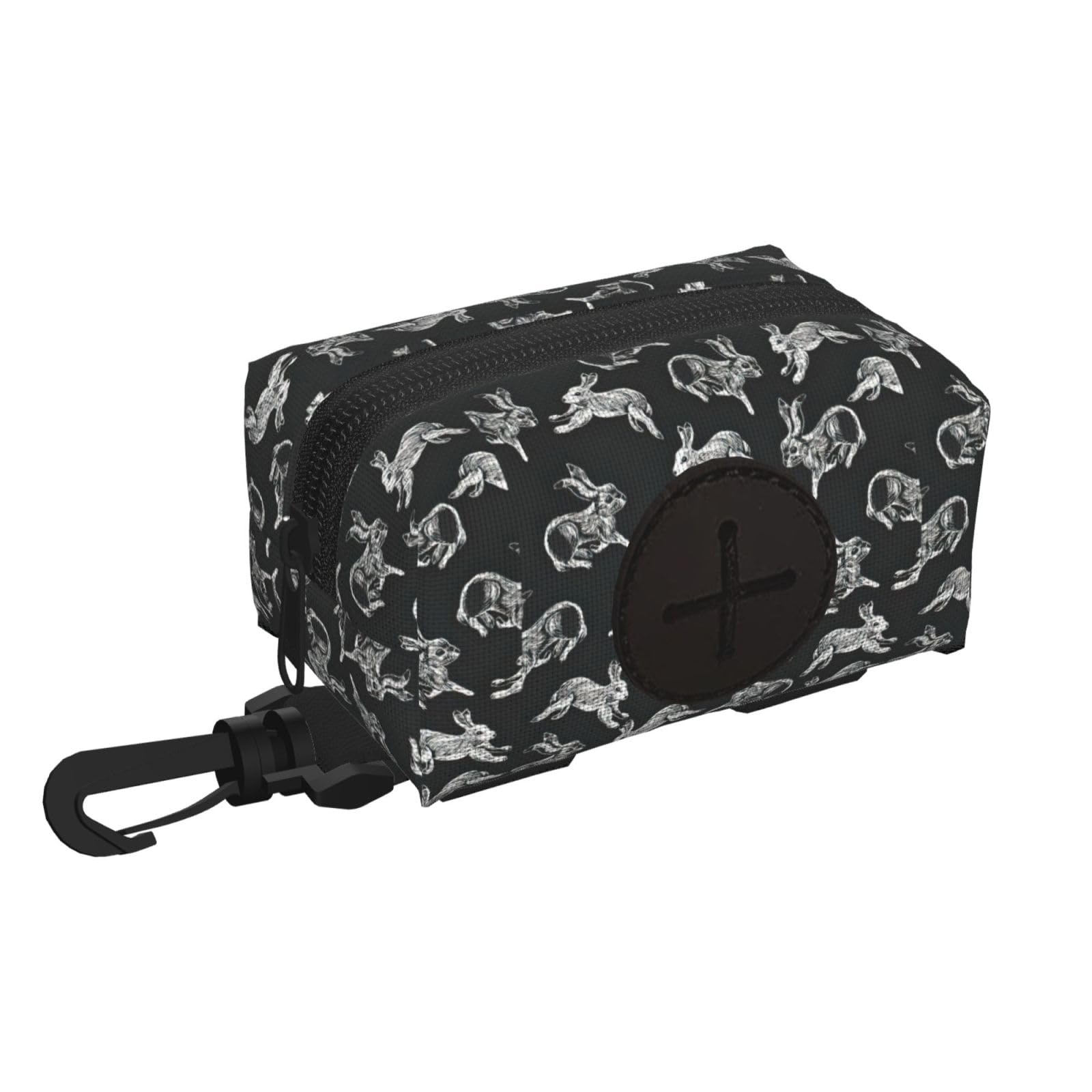 Pphgut Black Bunny Rabbit Print Waterproof Pet Waste Treat Bag Outdoor Walking Hiking Pouch Camping Accessory