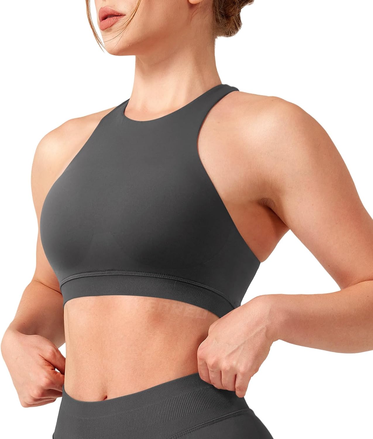 YEOREO Racerback Sports Bras for Women Padded Medium Impact Dafnien Seamless Yoga Workout Crop Tops