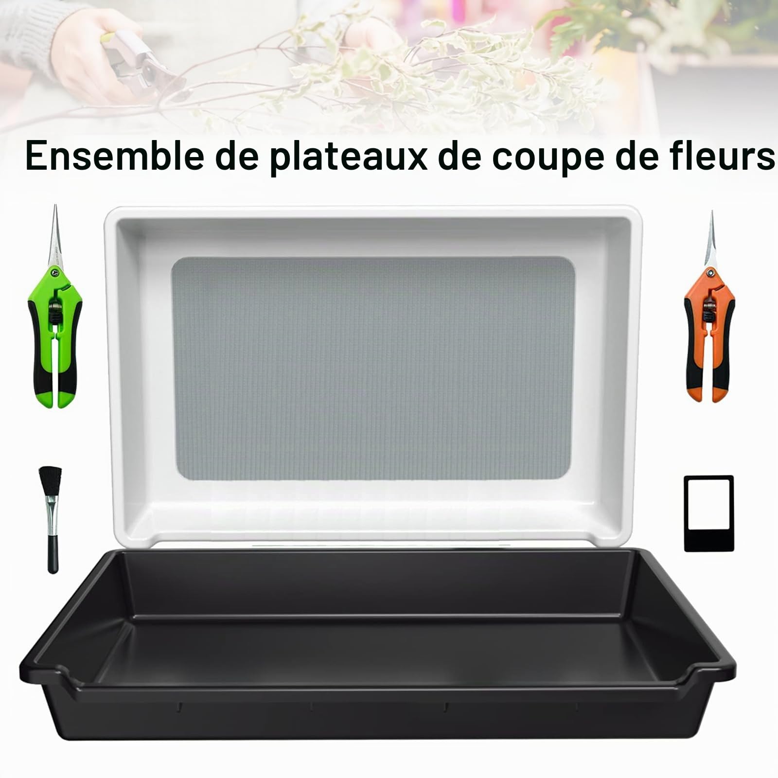 Plateau de Coupe, Bac de Finition avec Zone de Filtre de 15 * 10 Pouces Tamis à Pollen avec Deux Ciseaux Un Carte Grossissante et Un Brosse Accessoires de Culture avec Écran de 150 Microns Pour Herbes