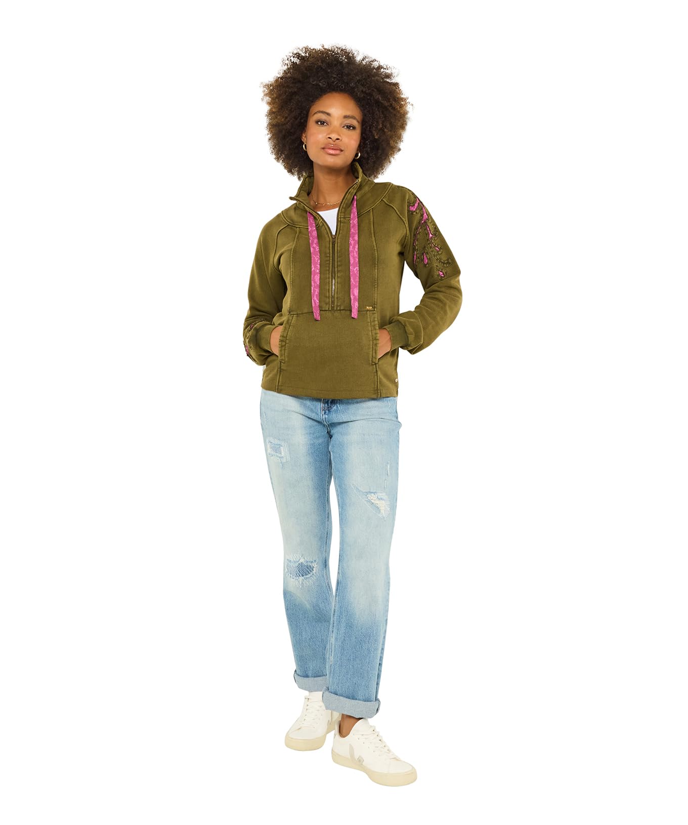 Joe Browns Women's Zip Up Funnel Neck Sweater, Regular, Green, UK 14
