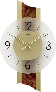 AMS Horloge murale Salon 9393 Quartz Horloge murale métallique décorative Coussin Déco sur laiton Verre Minéral