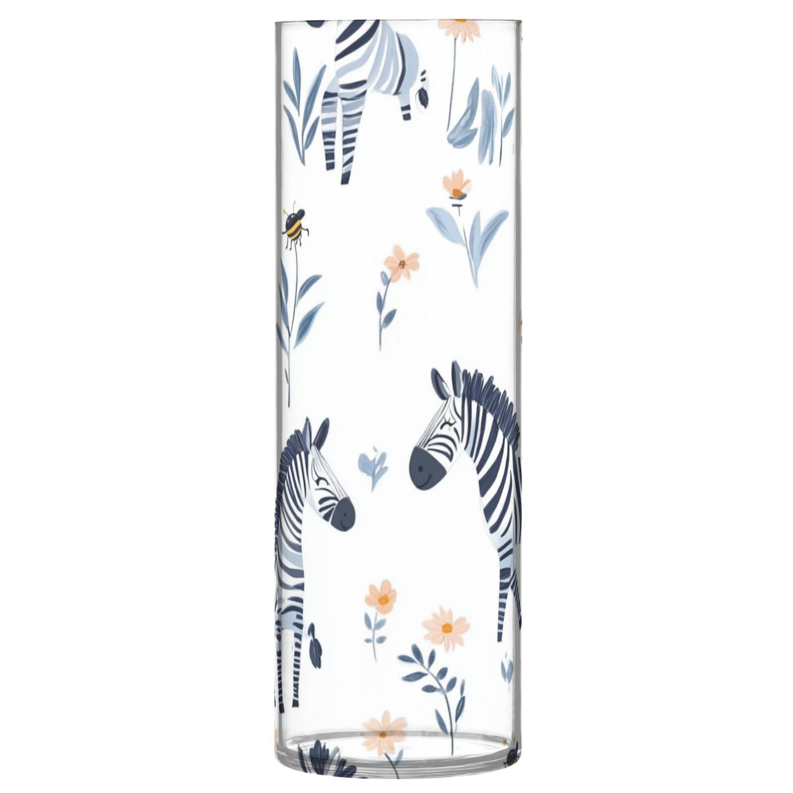 Vase cylindrique fleurs noires et blanches en plastique incassable 30x10