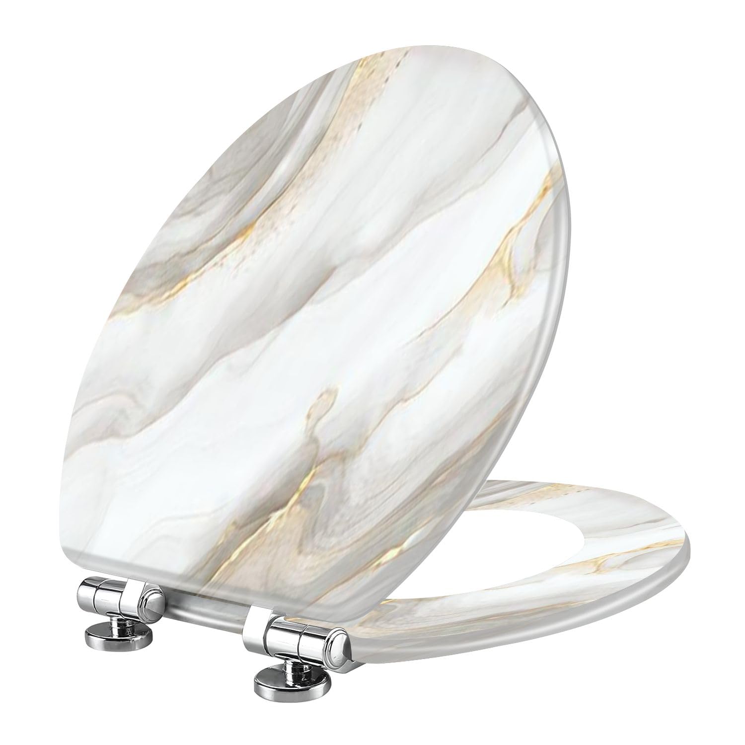 Tazyyzuu Multi7 Elongated Resin Toilet Seat With Marble Grunge Crack Pattern Slow Close Hinges Quick-Release For Easy Cleaning(Multi7)