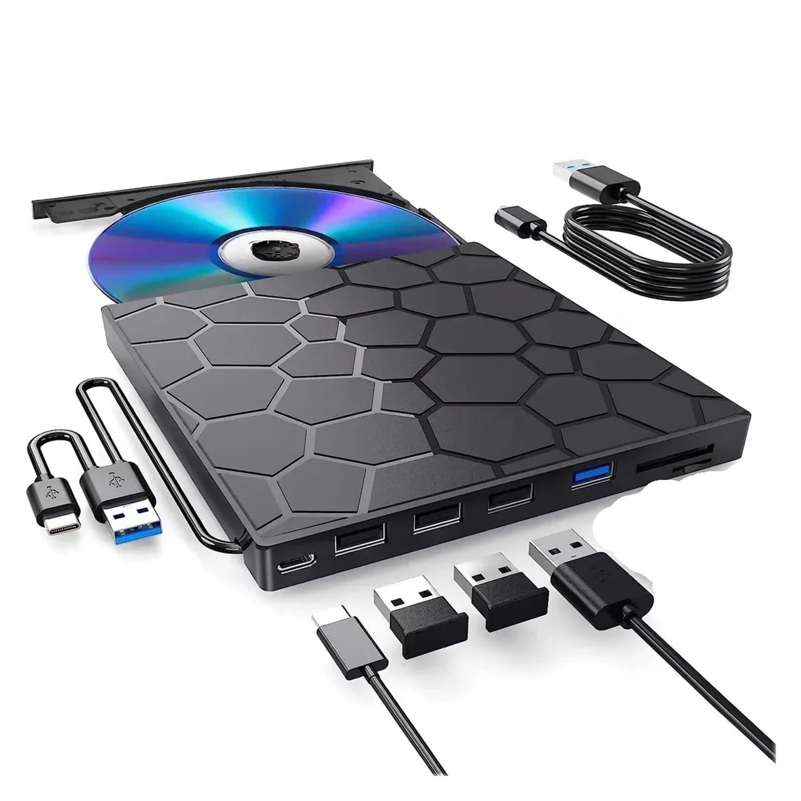 Dcdcd Cd Dvd Drive 7-In-1 Usb3.0 Type-C Slim External Dvd Cd +/-Rw Burner Reader Drive With Sd Tf Card Reader Usb Hub
