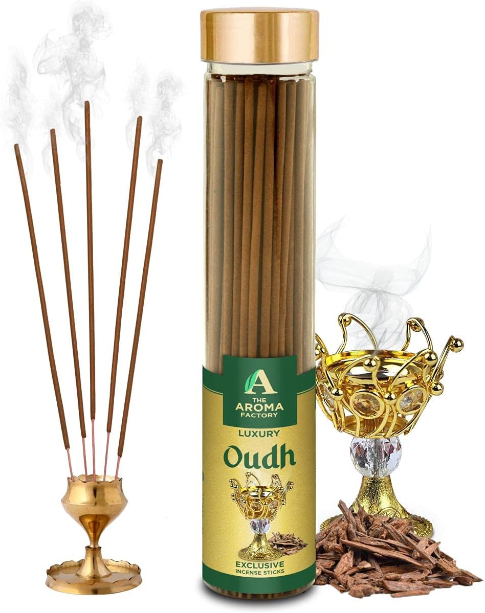 - The Aroma Factory Organic Oudh Agarbatti for Pooja, No Charcoal Incense Sticks, ,100% Herbal Fragrance Agarbathi, (Bottle Pack of 1x100g)