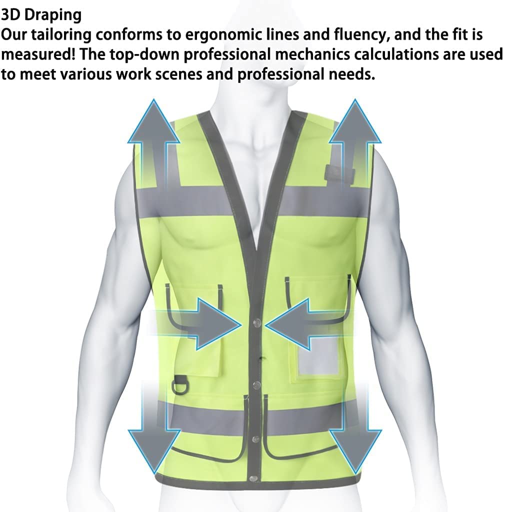 TOMYEUS Paquete de 2 Chalecos Reflectantes de Alta Visibilidad Diseño de múltiples Bolsillos Chaleco de Seguridad Traje Reflectante de tráfico de Ciclismo Unisex