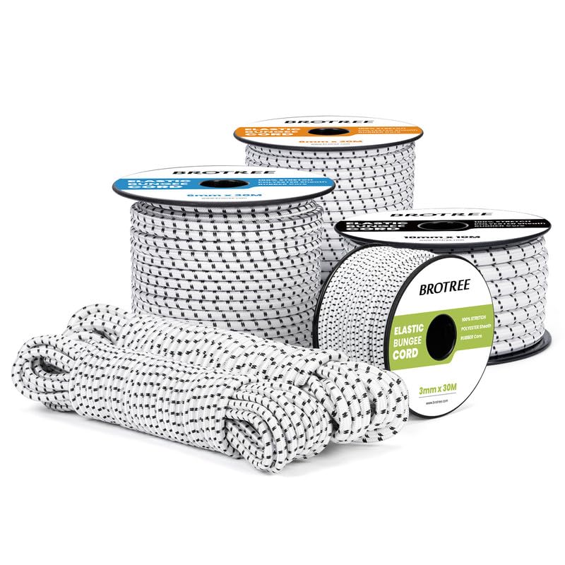 Brotree Bungee Cord Elastic Shock Cord 3mm x 30m Bungee Rope Heavy Duty for Trailer Tarpaulin, Tent Pole, Kayak and Backpack