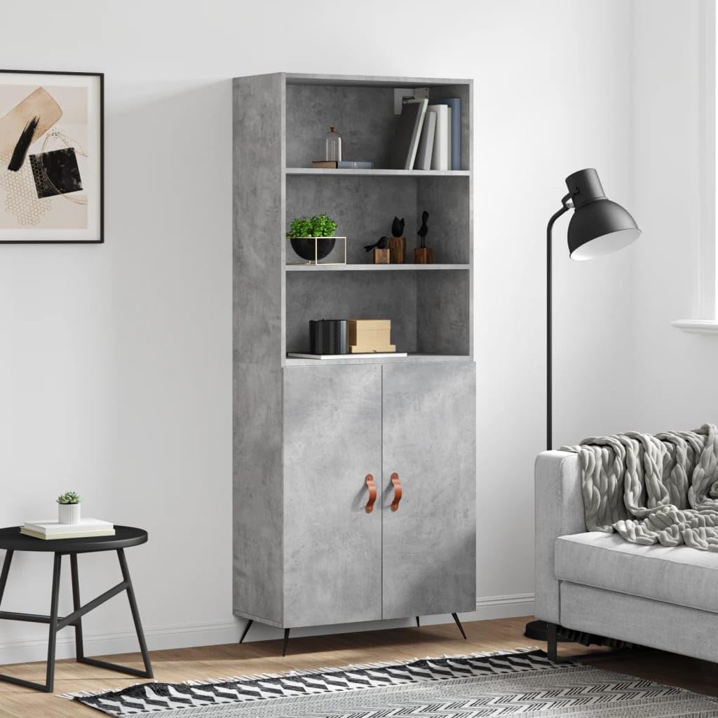 Wysokiej jakości szafka betonowa w kolorze szarym, 69,5 x 34 x 180 cm, materiał drewnopochodny z miejscem do przechowywania, metalowe nóżki, praktyczne drzwi do salonu, przedpokoju lub jadalni