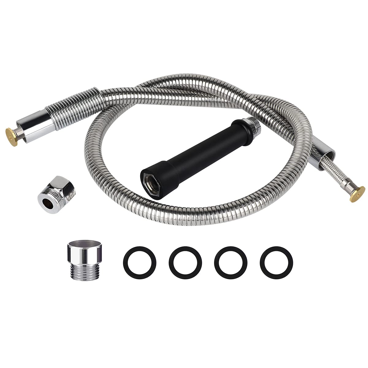 COOLWEST Manguera de acero inoxidable flexible de 44 pulgadas con mango negro resistente al calor para reemplazo de grifo de fregadero de cocina comercial