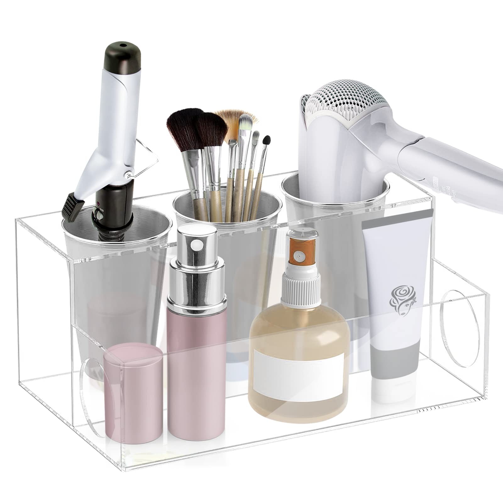 Soporte Secador de Pelo,Organizador de Herramientas para Pelo Acrílico para Peine,Brocha de Maquillaje,Plancha Pelo y Rizadora de Pelo (Transparente)