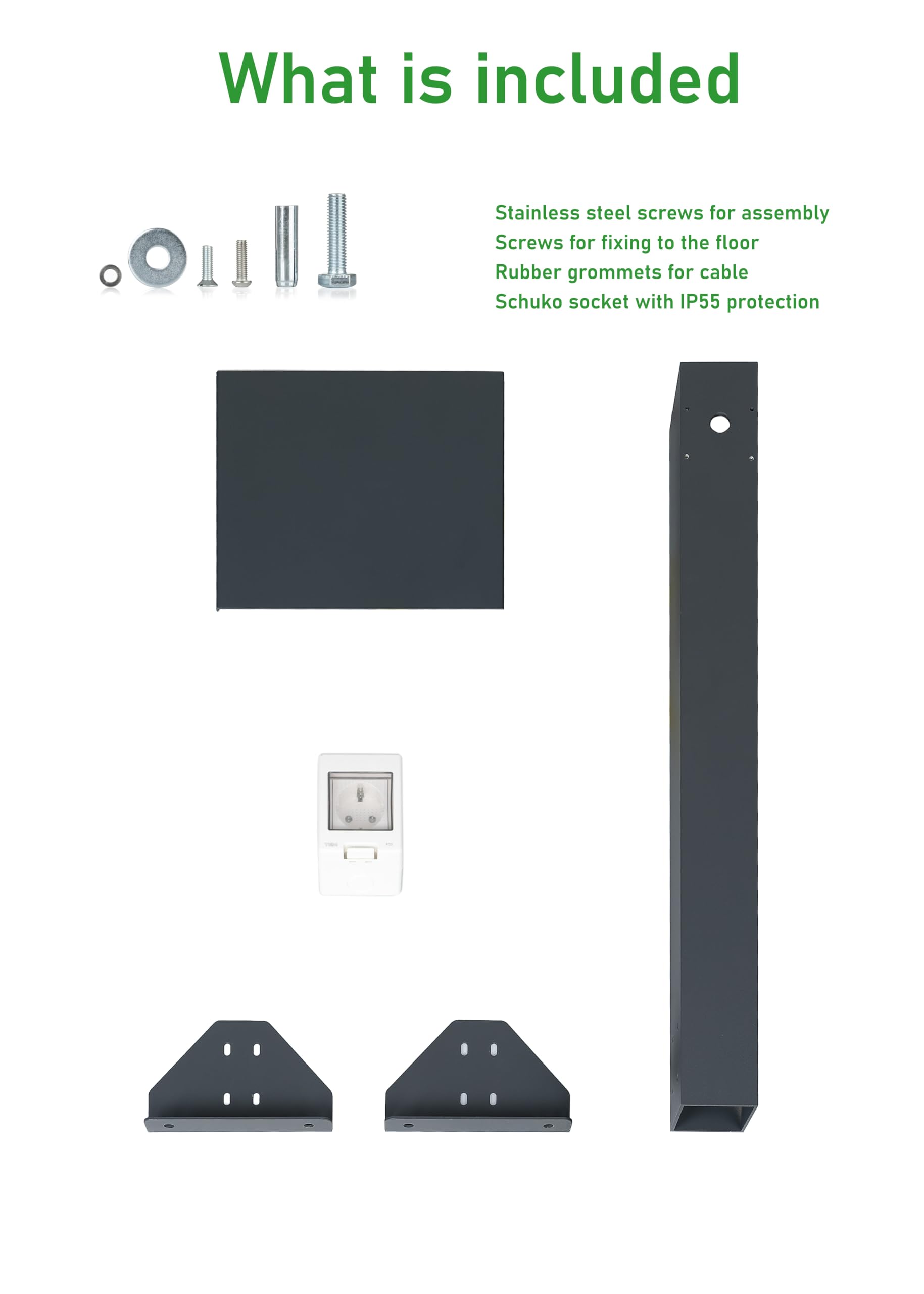Standfuß aus Aluminium mit außensteckdose. Hochwertiger Steckdosensäule. Steckdose für aussen mit standfuß (Schuko 1F, 16A, 3,7kW)