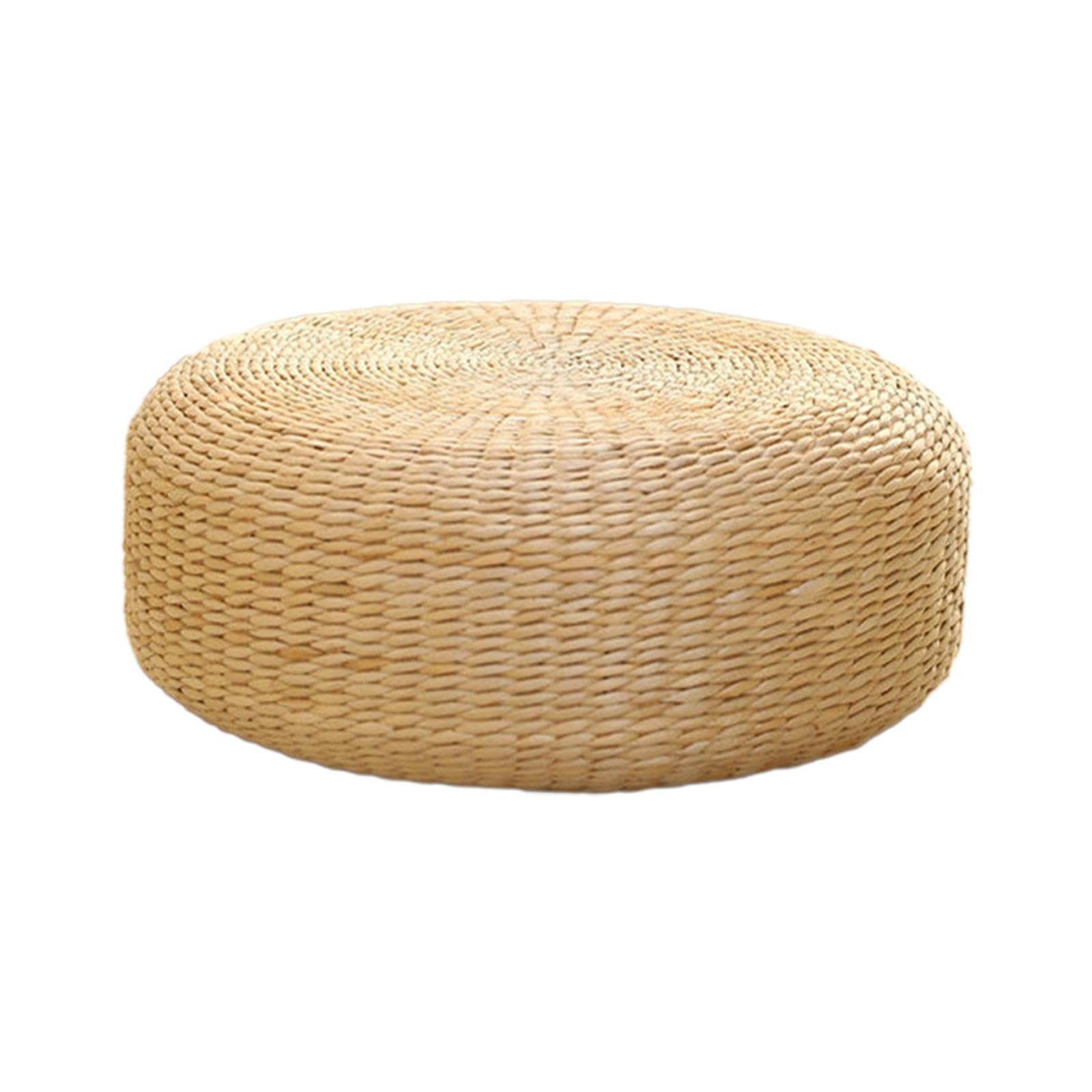 LOVIVER Coussin d'assise de Style Japonais Oreiller de Sol en rotin Fabriqué à la Main Épaissir Coussin de siège Tatami de Lecture Rustique pour Sol intérieur, 40cm de diamètre
