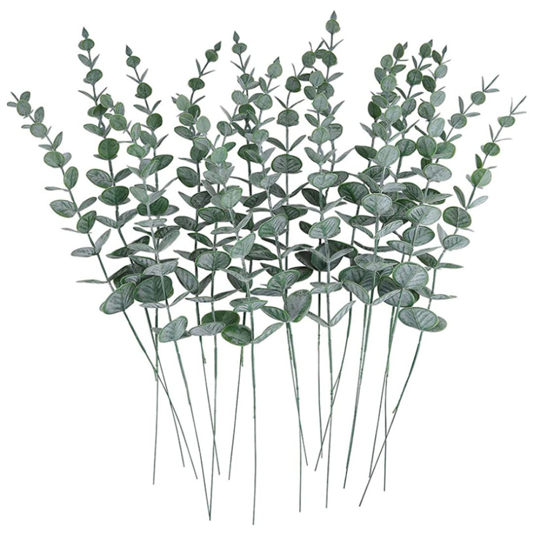 CNAFGBGG Artificial Eucalyptus Stems Leaves Faux Greenery Branches for Flower Arrangement Wedding Home Table Centerpiece Party Decoration Green 24 Pcs.