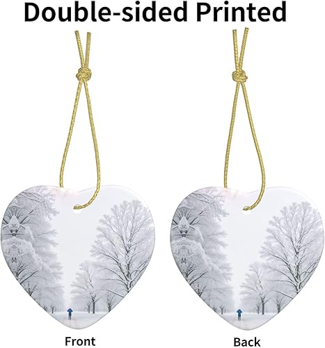 Miniatura 3 de Árboles en días nevados con estampado de árbol de Navidad colgante de cerámica en forma de corazón colgantes de árbol de Navidad reuniones