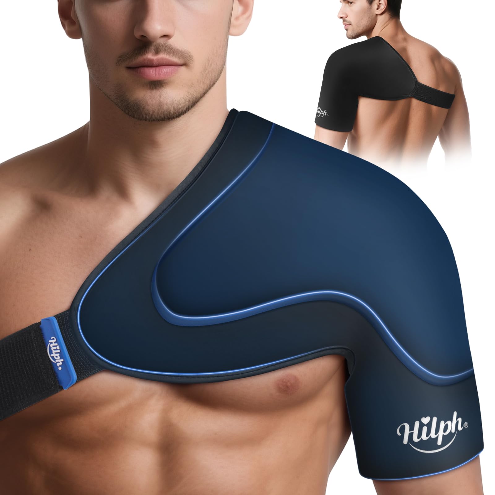 Hilph 3D Double-Layer Gel Shoulder Ice Pack Rotator Cuff Cold Therapy & Post-Surgery Recovery - Reusable Cold Compression Wrap for Bursitis, Shoulder Injuries, Fatigue and Shoulder Discomfort - Large