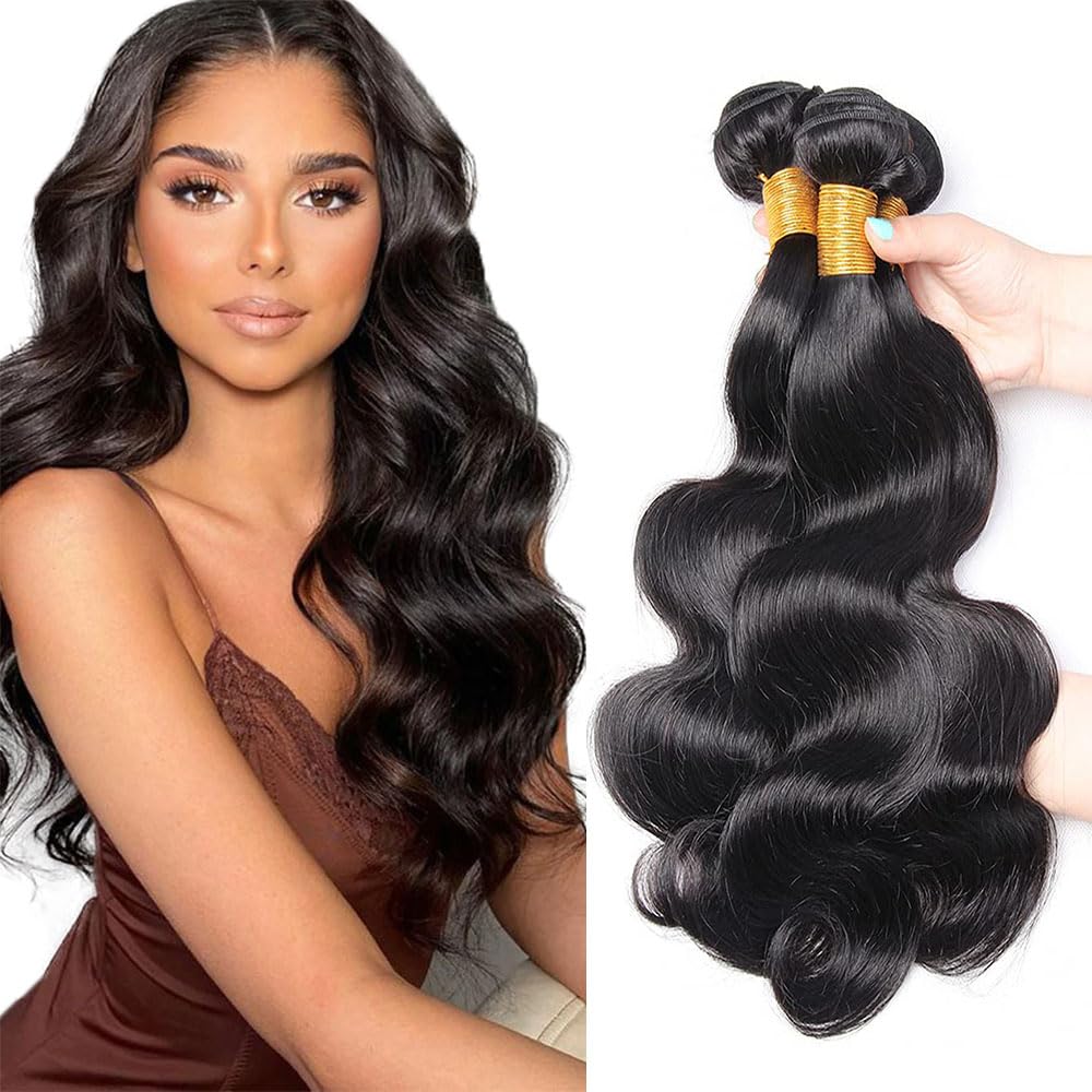 AiPliantfis #1b Black Body Wave Human Hair Bundles Weave 3 Bundles Total 300g Unprocessed Glueless Virgin Natural Color Human Hair Extension 18 20 22 Inch