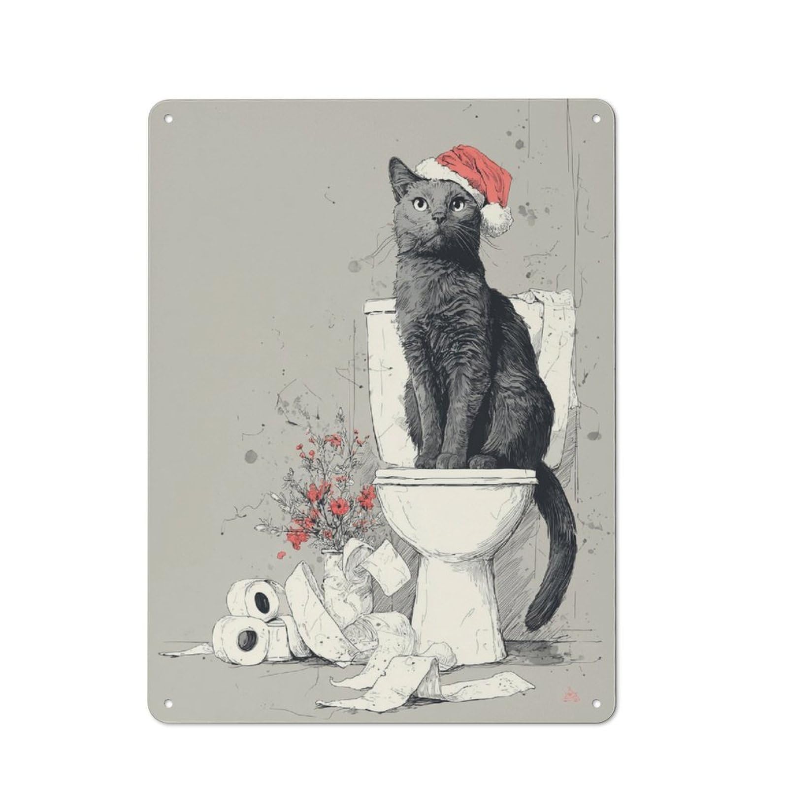 Junmoney Santa Cat On Throne For Garden Room Or Summerhouse, Retro Tin Sign 40X30cm, Suited To Wall Displays In Garden Rooms And Summerhouses