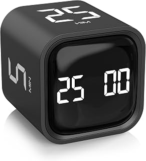OORAII Rotating Pomodoro Timer Cube: 5/10/25/50 Min Flip Presets, Gravity Sensor, ADHD Focus Tool, Vibration Alerts, Custom Modes for Work Study Kitchen