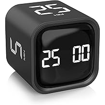 Rotating Pomodoro Timer 5, 25, 10 50 Minutes Preset, Desk Productivity Flip Timer, ADHD Tool Cube Countdown Stopwatch, Vibration/High/Low Volume/Custom Modes, for Work, Study, Back to School, Kitchen