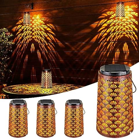 JSOT Solar Lanterns for Outside,4 Pack Solar Hanging Outdoor Garden Decor Lights Waterproof, Metal Solar Yard Lights for Landscape Pathway Backyard Decorative Lamp Path 2 Lighting Modes Cover