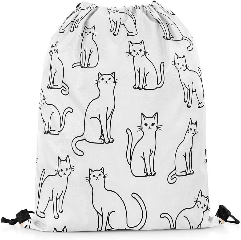 Castle Fairy Cute Cats Drawstring Backpack,Kawaii Animals Sackpack for Gym Sports,Cat Pattern Water String Bag