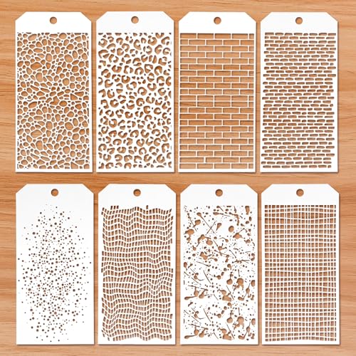 JIEYAO 8 Stück Malerei Schablone, Leopard Brick Dot Layering Schablonen Wiederverwendbar Malschablonen Malerei Vorlage DIY Malerei Vorlage für Wand Holz Boden Möbel Basteln Scrapbooking