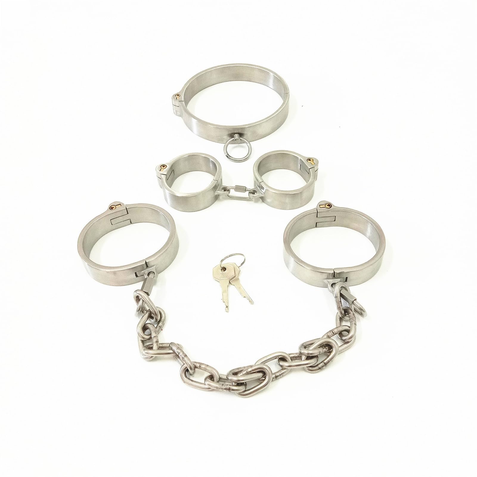 Edelstahl Schwer Metall Halsband Handschellen Fußfesseln Mit Eisenkette BDSM Kit Erwachsene sm Folter Fessel Sklaven Sexspielzeug Fesselset für Frauen und Männer,Männer, 3-teiliges Set, Weiblich