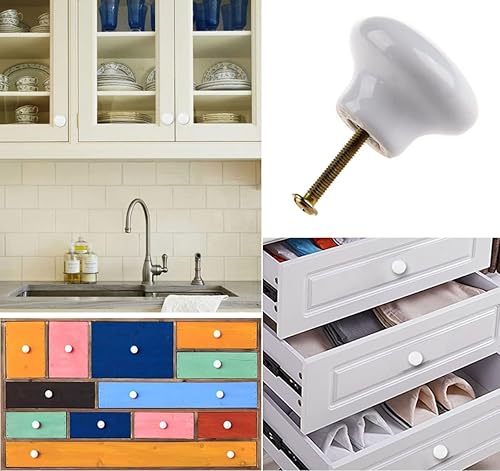 Miniatura 5 de 4 pomos de puerta blancos redondos retro para cajones de cerámica, armario, cocina, aparador, pomos de 1.260 in con tornillos de 3 tamaños