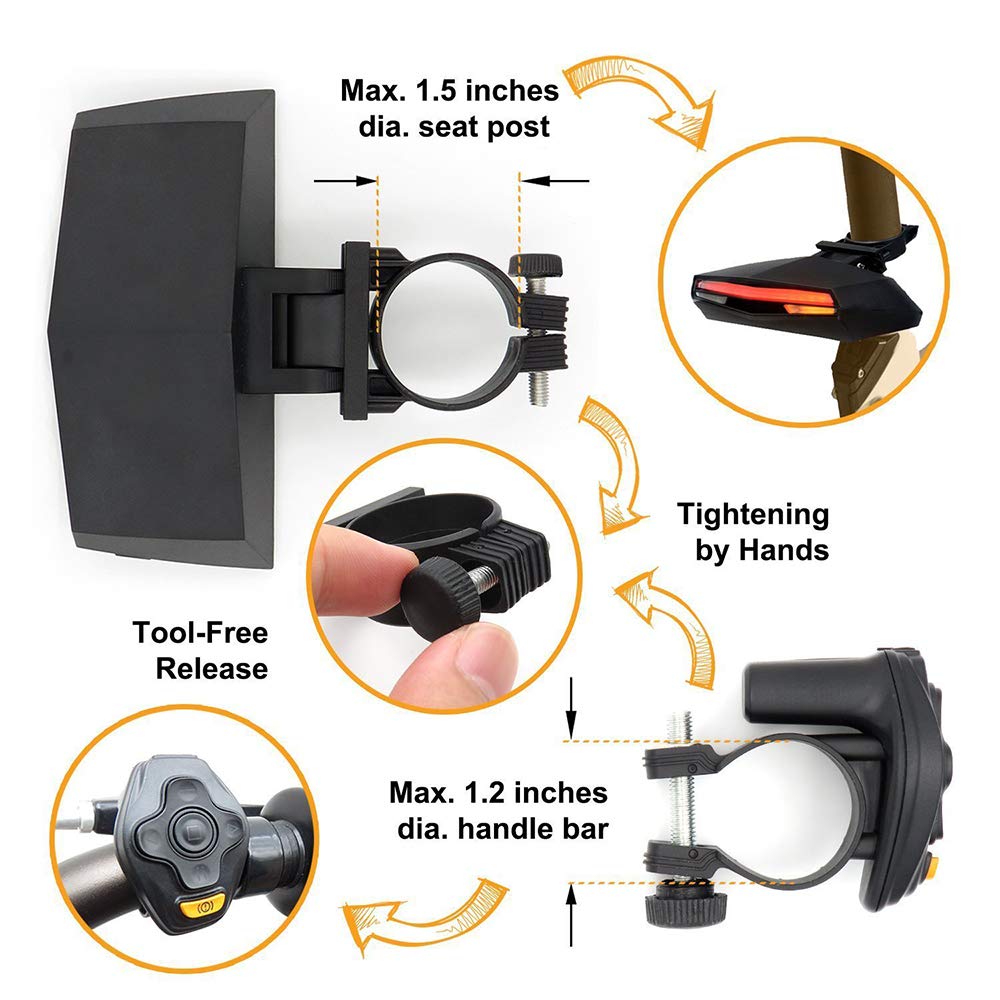 Feu arrière pour vélo, Feux arrière de Bicyclette/vélo Taillight LED USB Rechargeable à Distance et éclairage arrière imperméable à l'eau