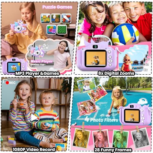Image of Kids Camera Digital Camera for Age 3-8,1080P HD Video Selfie Toddler Camera with Soft Cover, Christmas Birthday Gifts for Kids - 32GB SD Card - Purple