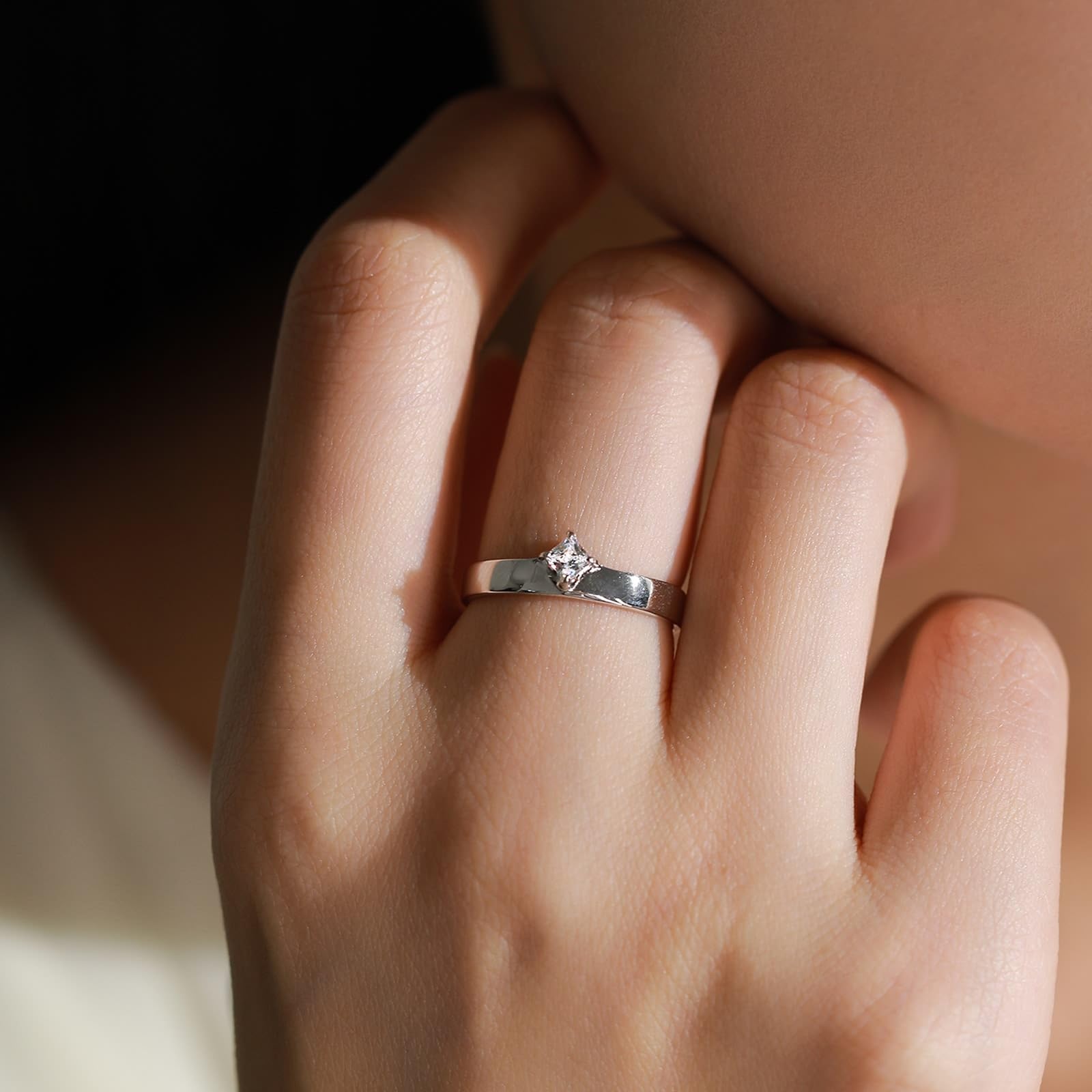 Bague de fiançailles classique en or blanc 9 K/14 K/18 carats avec diamant créé en laboratoire, or blanc au 375/585/750, taille 47-65