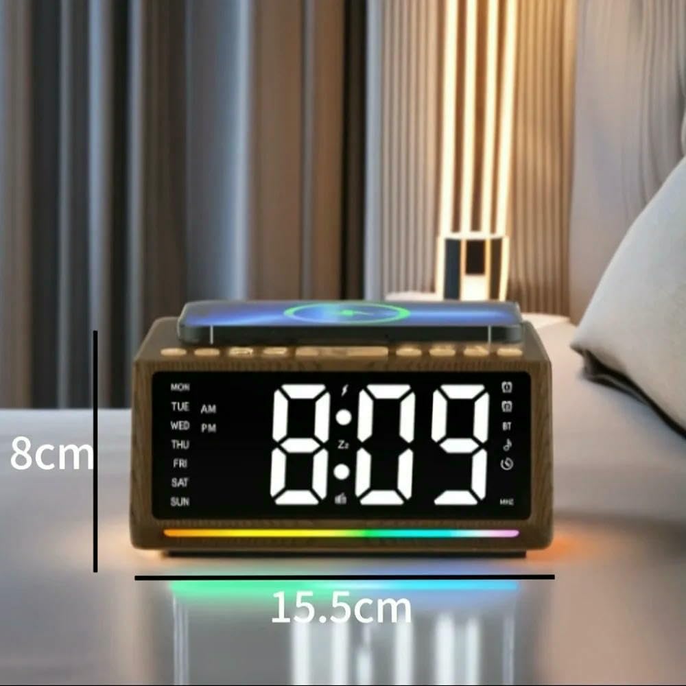 Sveglie digitali retrò per camere da letto con numeri grandi, orologio da tavolo con stazione di ricarica wireless, 7 luci d'atmosfera, dimmer,