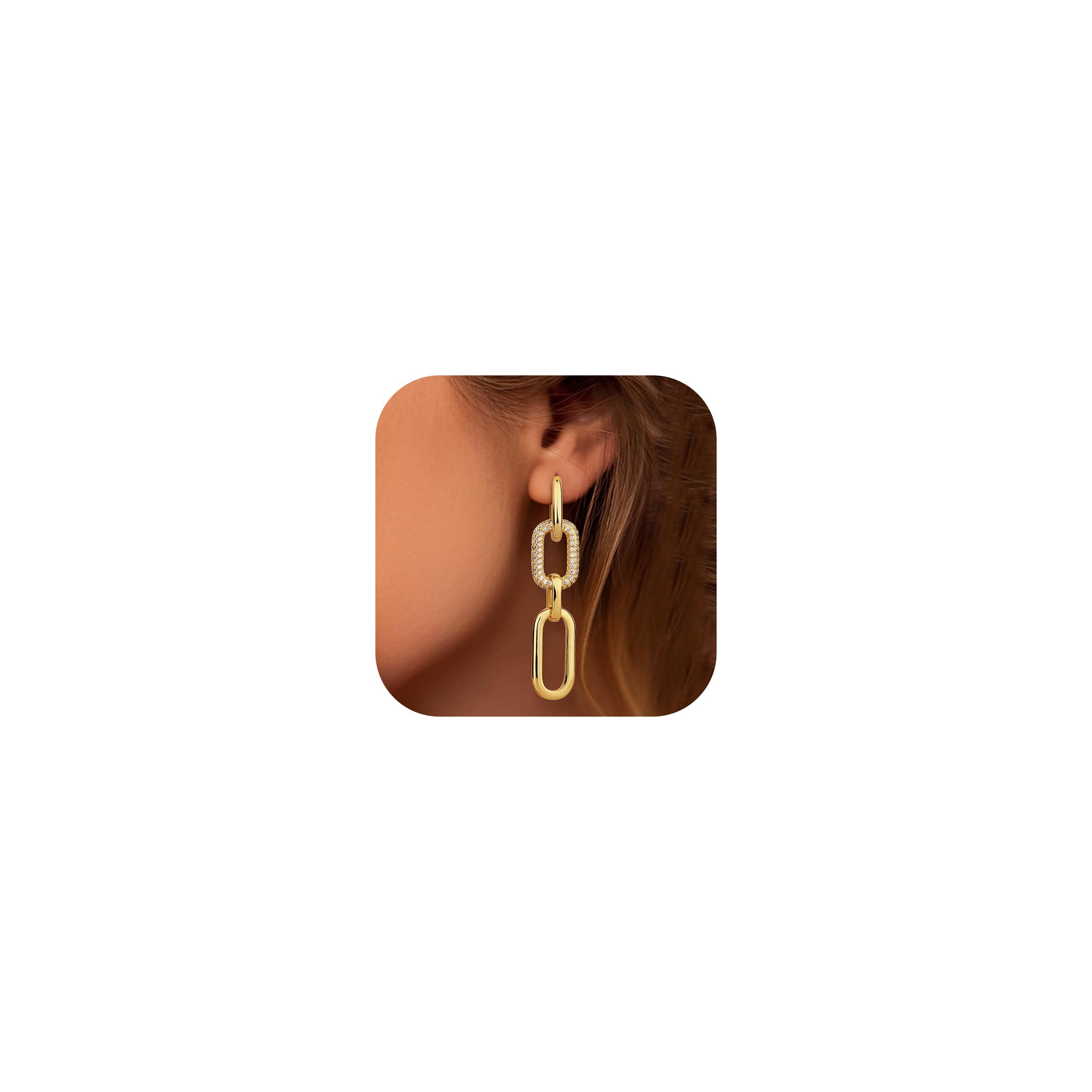 Adramata Pendientes Mujer Oro Pendientes Gota Hipoalergenicos Pendientes Chapados en Oro 18K Pendientes Colgantes Pendientes Aro Geométrico Pendientesde Cadena de Eslabones Pendientes Dorados Mujer