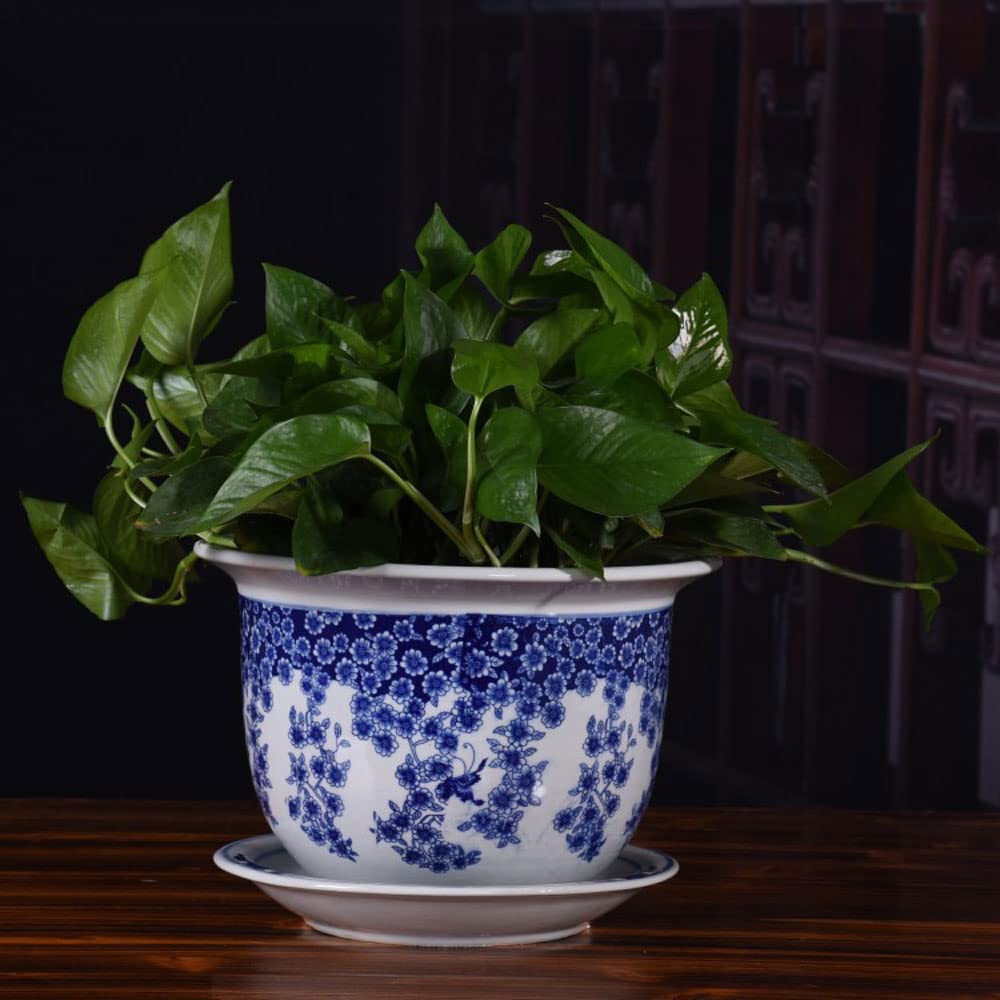 Ceramiczna Doniczka Z Niebieskiej I Białej Porcelany, Dekoracyjna Doniczka Z Podstawką Na Rośliny Doniczkowe, Pojemnik Na Kwiaty Z Otworem Drenażowym Na Rośliny Bonsai, K