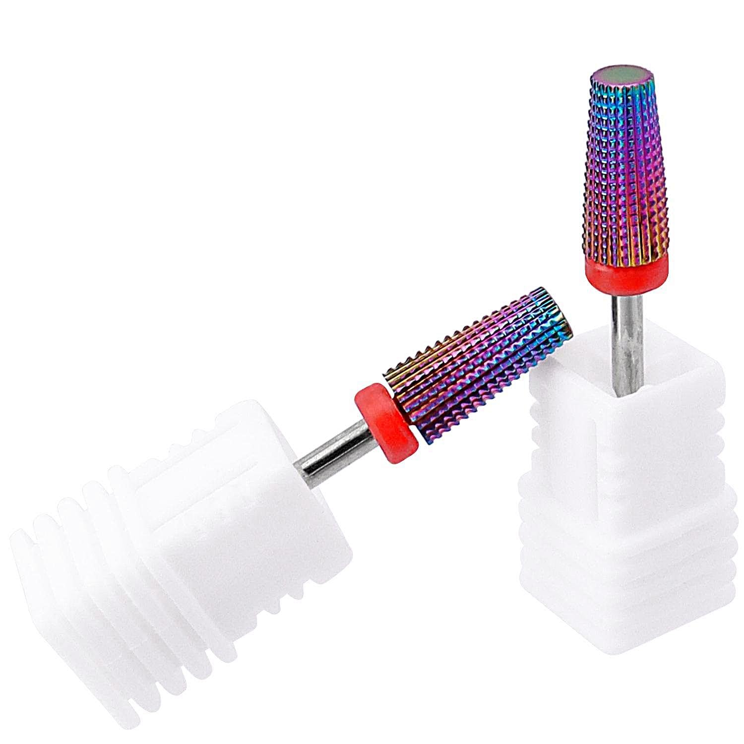 Broca Manicura, 5 en 1 Juego de 2 Brocas para Taladro de Uñas 3/32 Taladro de uñas multifunción con forma cónica broca profesional para máquina de manicura de uñas F(fino)