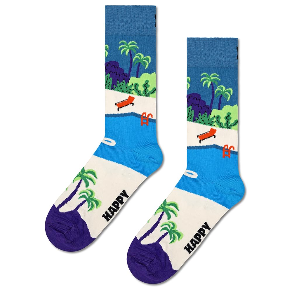 Happy Socks, Crew Socks, Nature Novelty Socks for Men and Women, Poolside Sock, Size 36-40