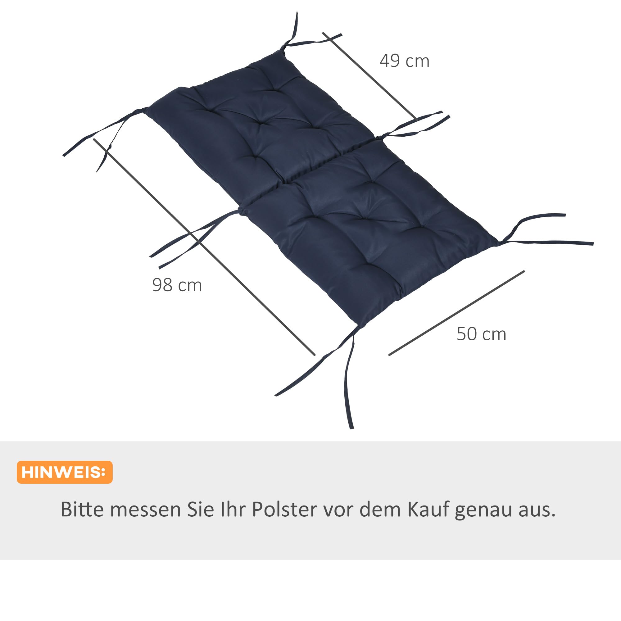 Outsunny 2 Coussins Chaise Patio Attaches 39x20x3 Pouces Bleu foncé