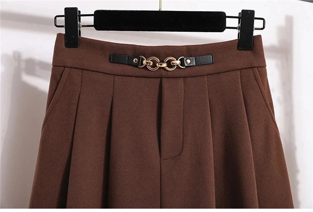 Gonna a metà polpaccio da donna in pelle plissettata a vita alta OL A-Line casual