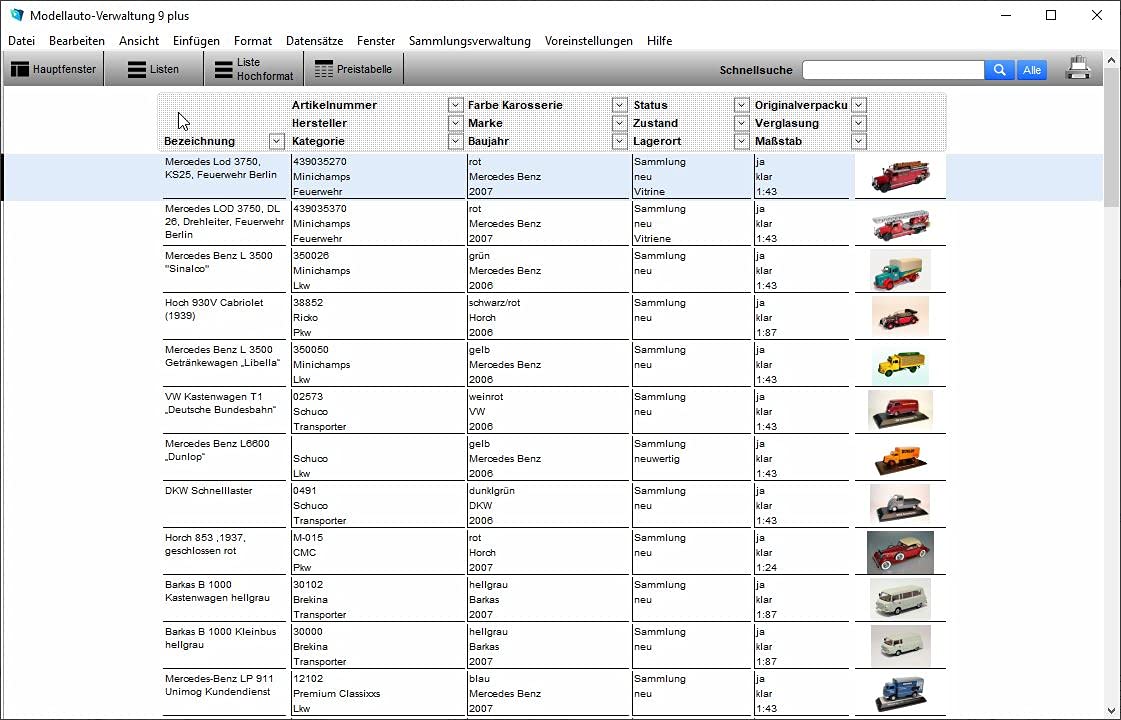 GS Modellauto-Verwaltung 9 Plus - Software zur Verwaltung Ihrer Modellautosammlung mit über 20.000 Modellautos im Programmteil Collection