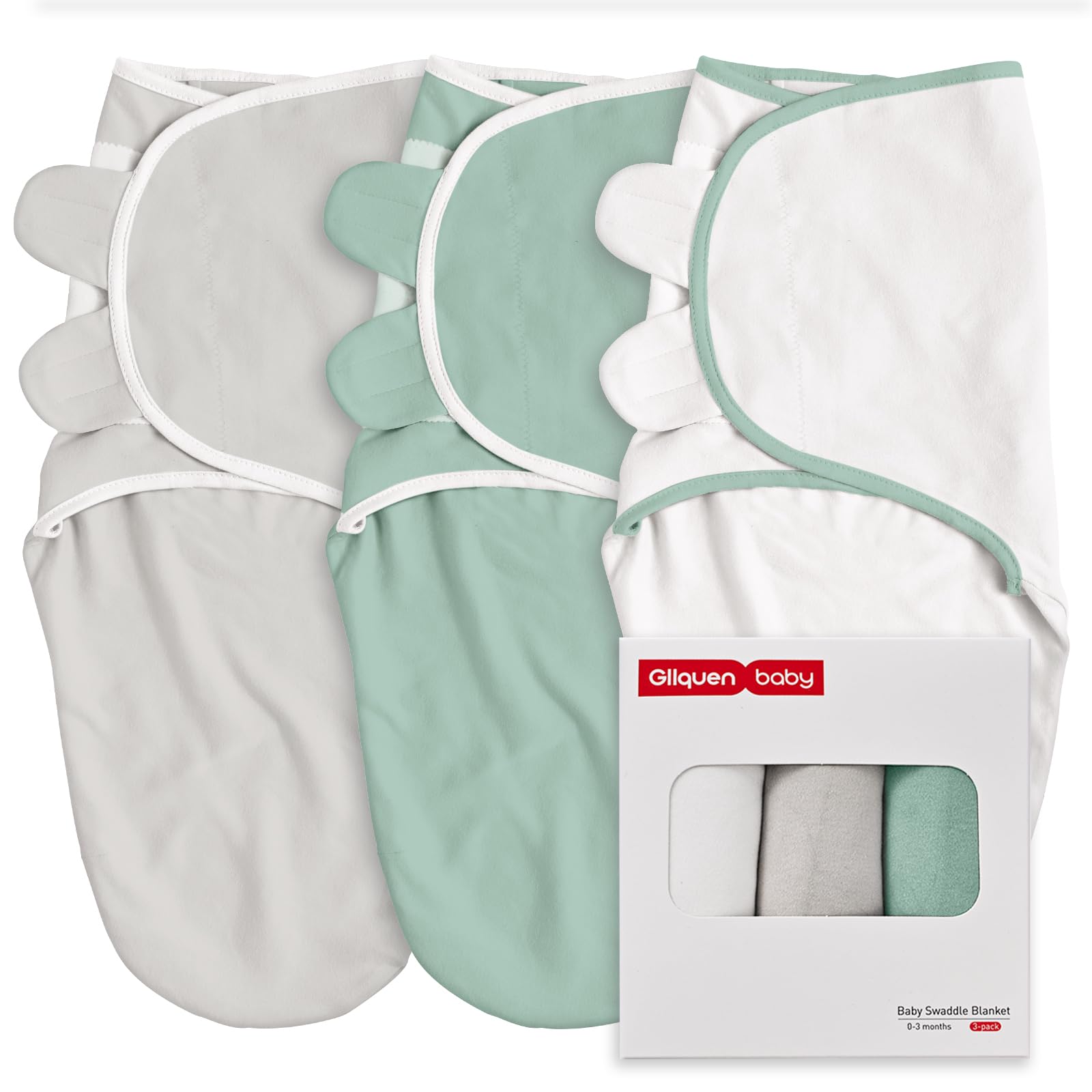 GLLQUEN BABY Swaddles Pucksack Baby 0-3 Monate,100% Bio-Baumwolle Baby Schlafsäcke für Neugeborene,Oeko-tex100 Schlafsack für Kleinkinder,Unisex 3er Pack Wickel(Graugrün)