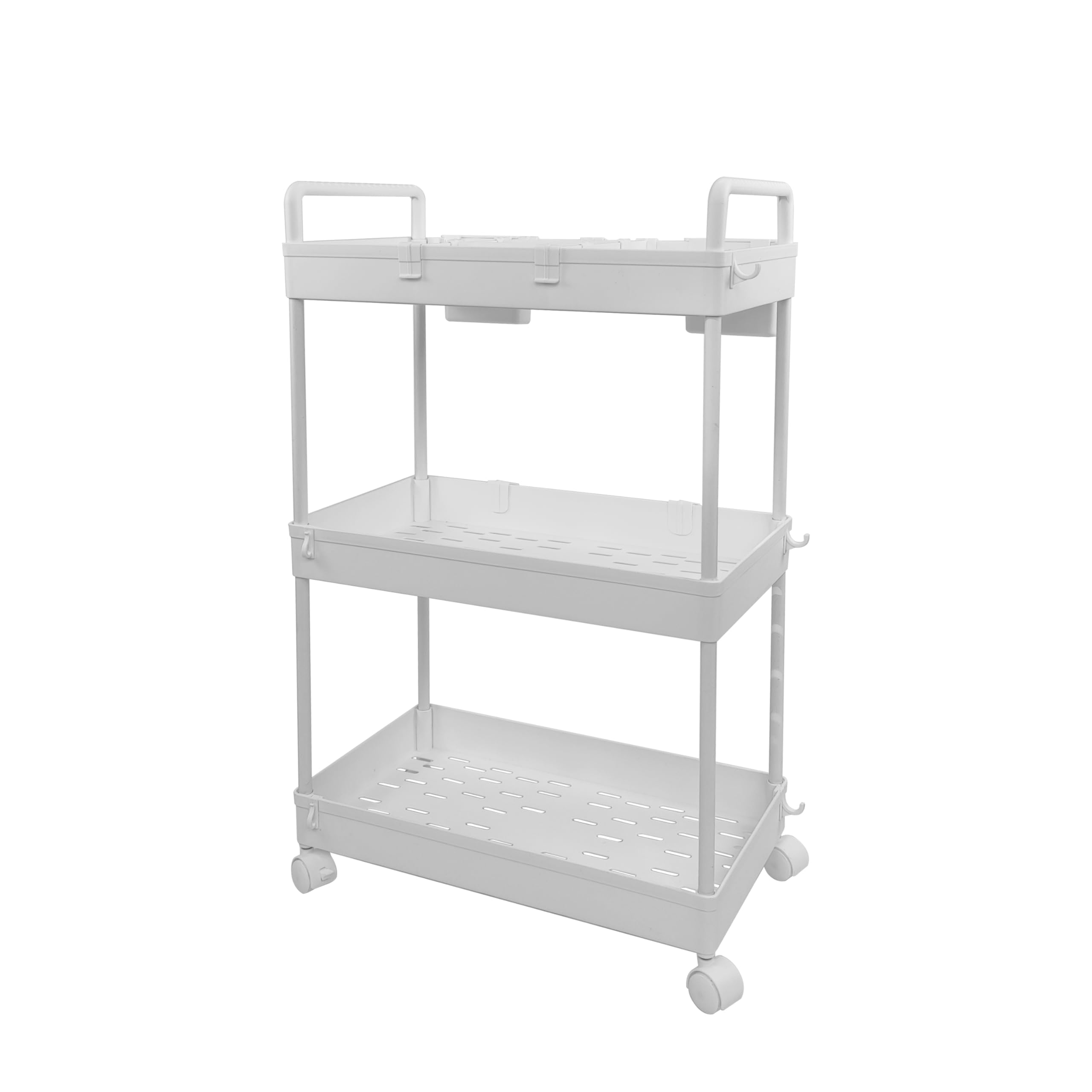 AMOS3 Tier Rolling Storage Trolley on Wheels Multi-Purpose Utility Carts for Office, Kitchen, Bathroom, and More - Standard Plastic, White