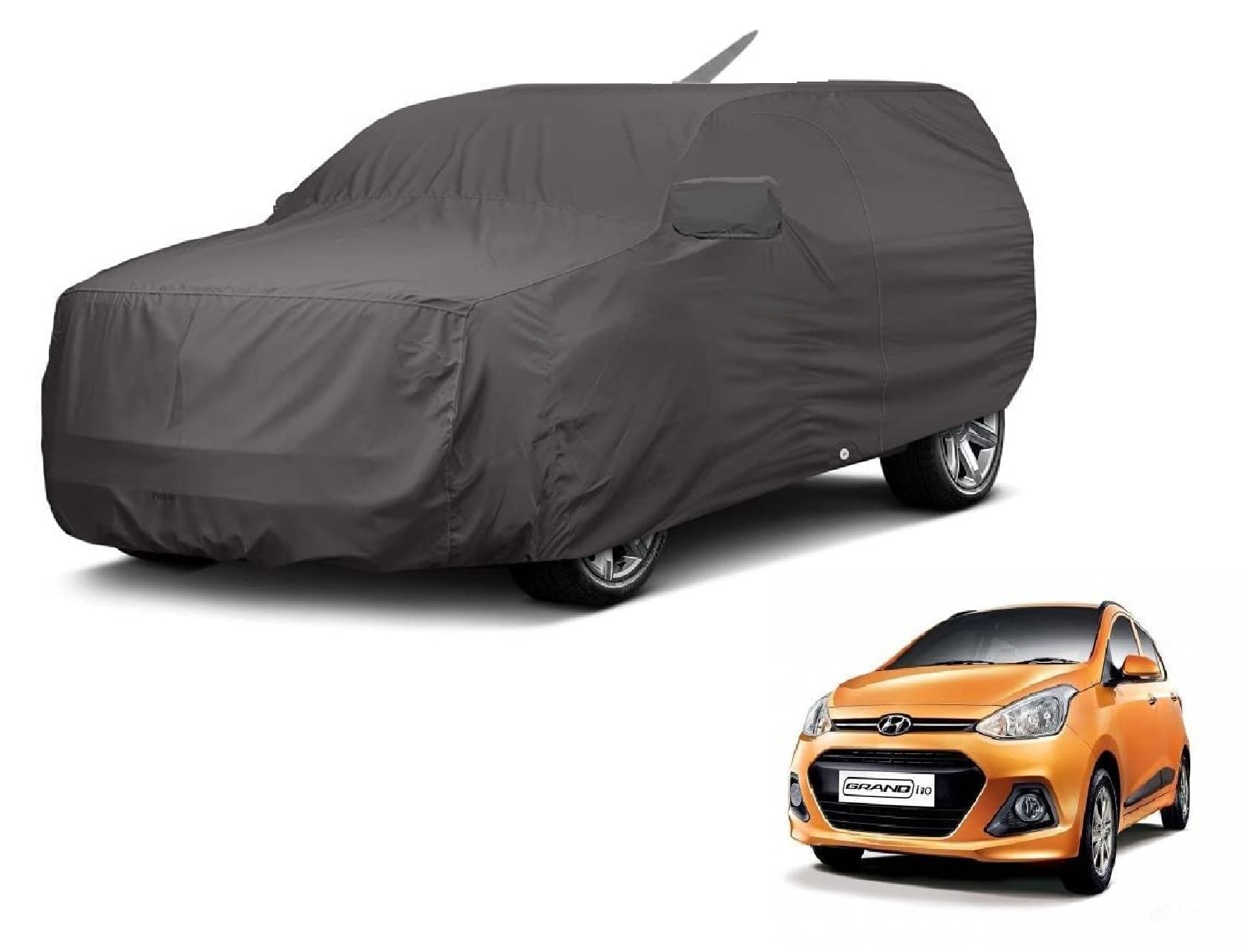 Auto Hub Car Cover Compatible Hyundai Grand i10, Water Resistant, Triple Stitched, Grand i10 Car Cover- Grey Look