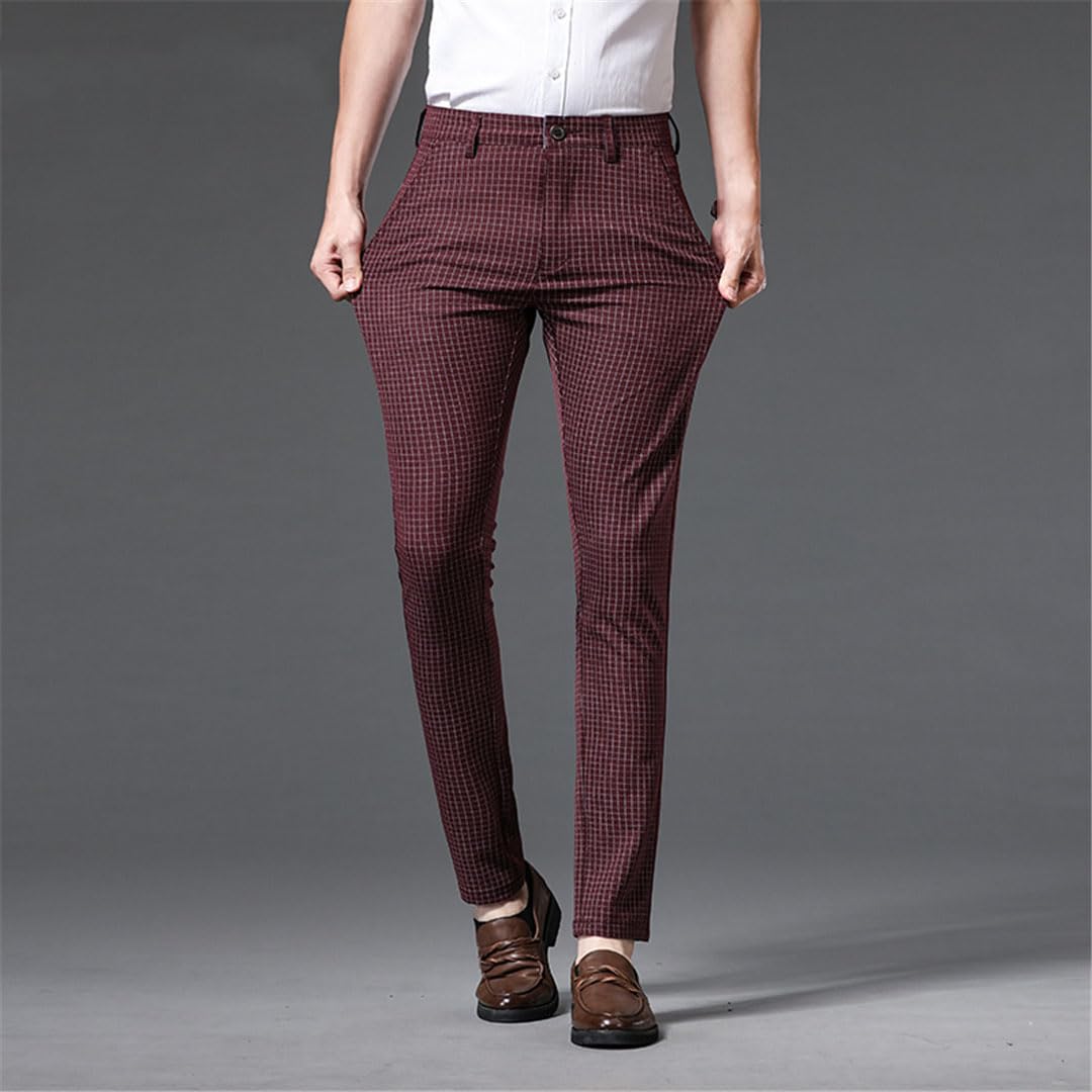 Vogrtcc Pantaloni da Abito Scozzesi Estivi da Uomo Pantaloni Lunghi Casual da Lavoro Dritti Elastici