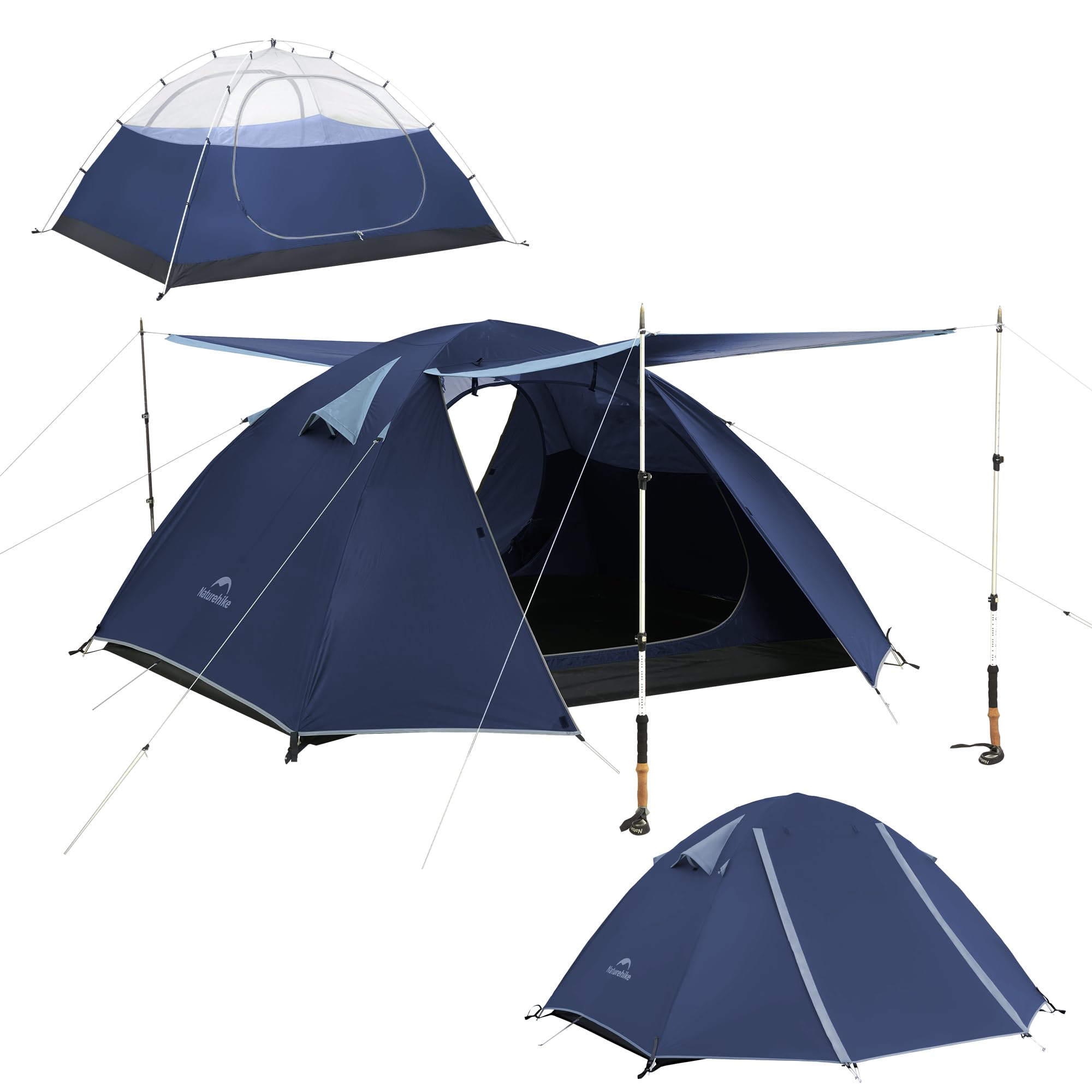 Naturehike Bleik Camping Tent, Lightweight Backpacking Tents Waterproof Double Layer for Outdoor Hiking Trekking (2 Man-Blue-With Vestibule)