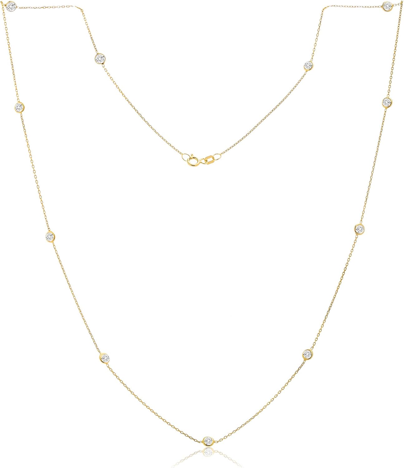 14K Yellow Gold Plated 925 Sterling Silver Bezel Set CZ By the Yard 18 Inch Station Delicate Chain Necklace for Women 18 Inch Yellow - Image 8