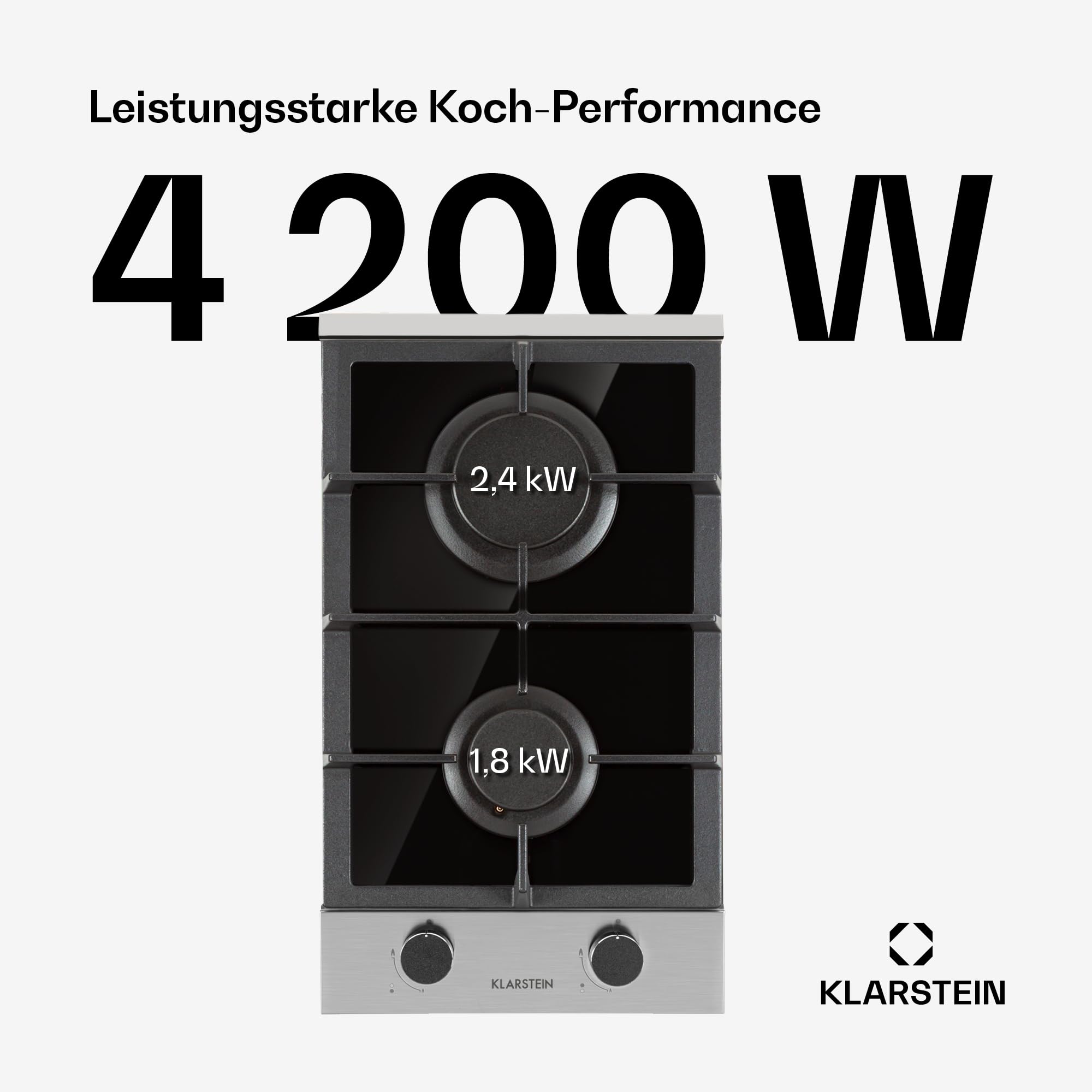 Klarstein Gaskocher 2-Flammig, 4,2 kW Einbau-Gaskocher für Innenbereich, für Wohnmobil, 2-Flammiger Moderner Einbau Gasherd, Zwei Brenner Gas Herd