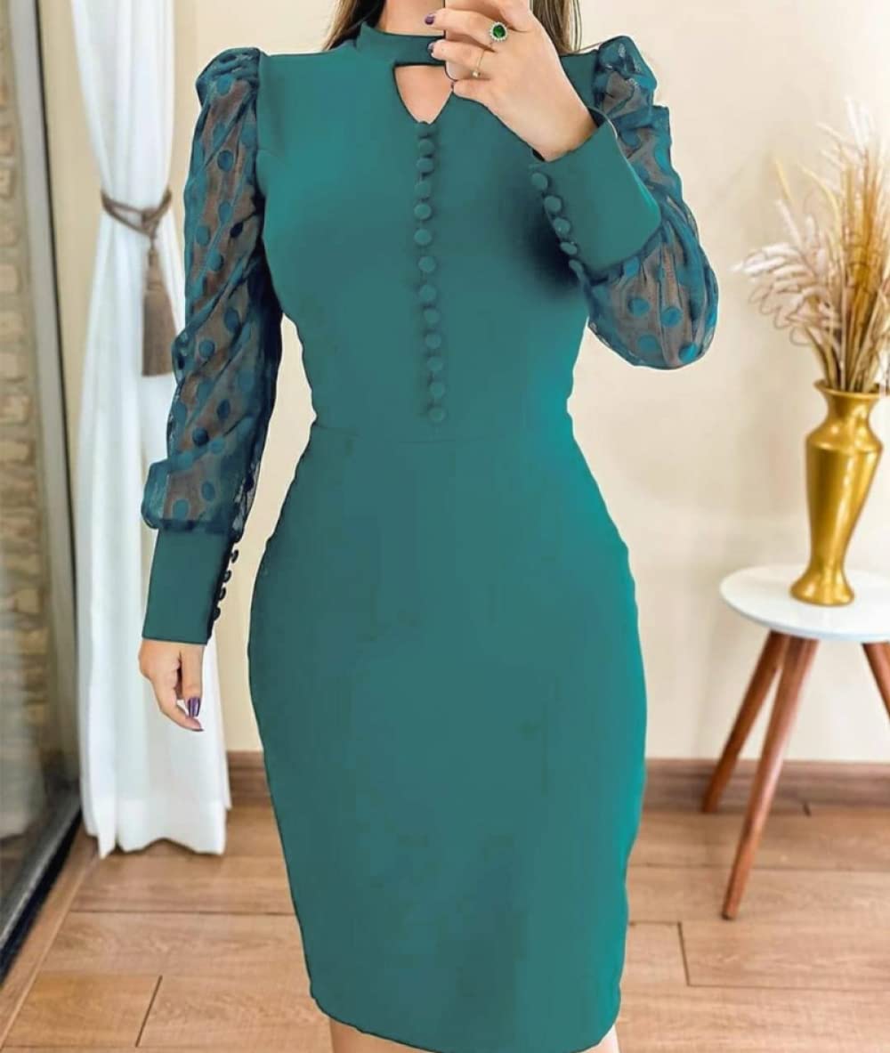 HAIBI Femme Longues Manches Robe Automne Robe Moulante Dames Mode Élégant Bureau Dames À Carreaux Imprimé Ceinture Robe À Manches Longues,Vert,L