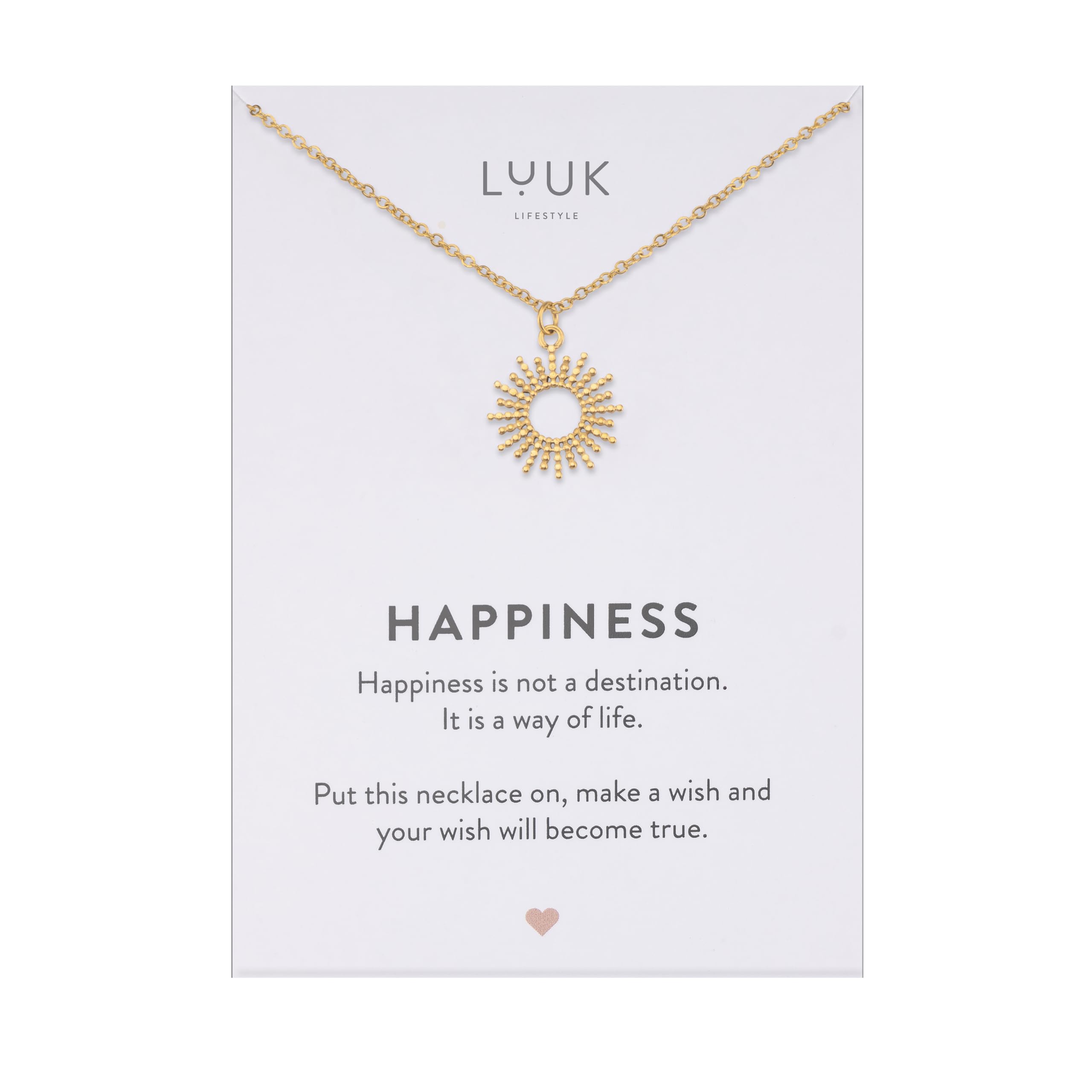 LUUK LIFESTYLE Filigrane Halsketten mit Anhänger und Karte HAPPINESS Spruch, Silber Gold Rosegold