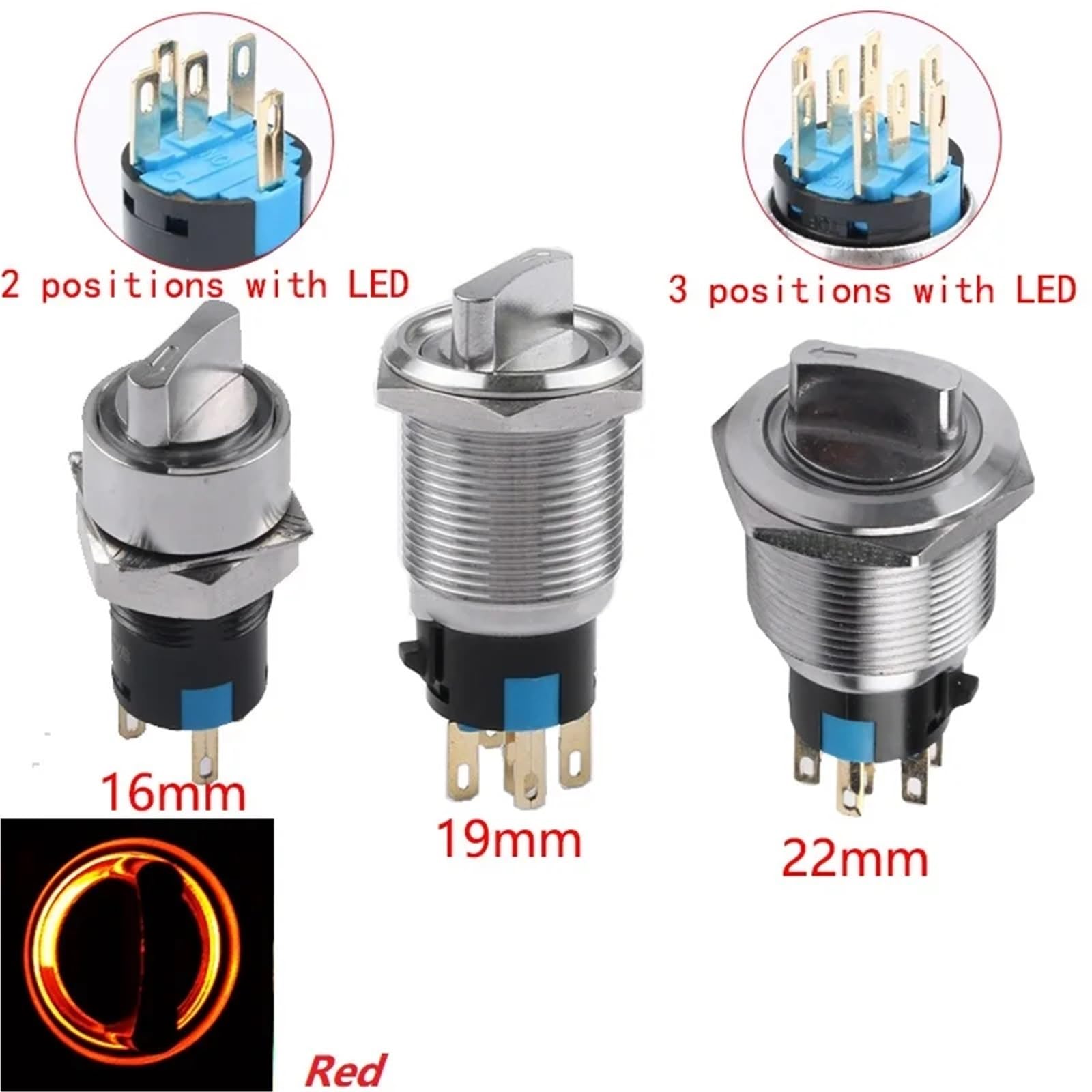 Interruttore rotante in metallo da 16/19/22 mm Interruttore a levetta selezionato Interruttore a scatto 2/3 posizioni Impermeabile 12/24 V 2NO+2NC/1NO+1NC Interruttore a chiave